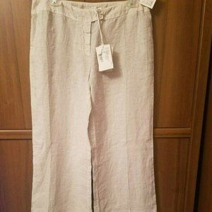 NWT 120% Lino pantalone pants summer beach Linen slacks US 10 / 12 EU 46 Italy